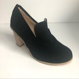 NEW Black Stacked Wooden Heel Loafer Chunky Boot Suede Like Material